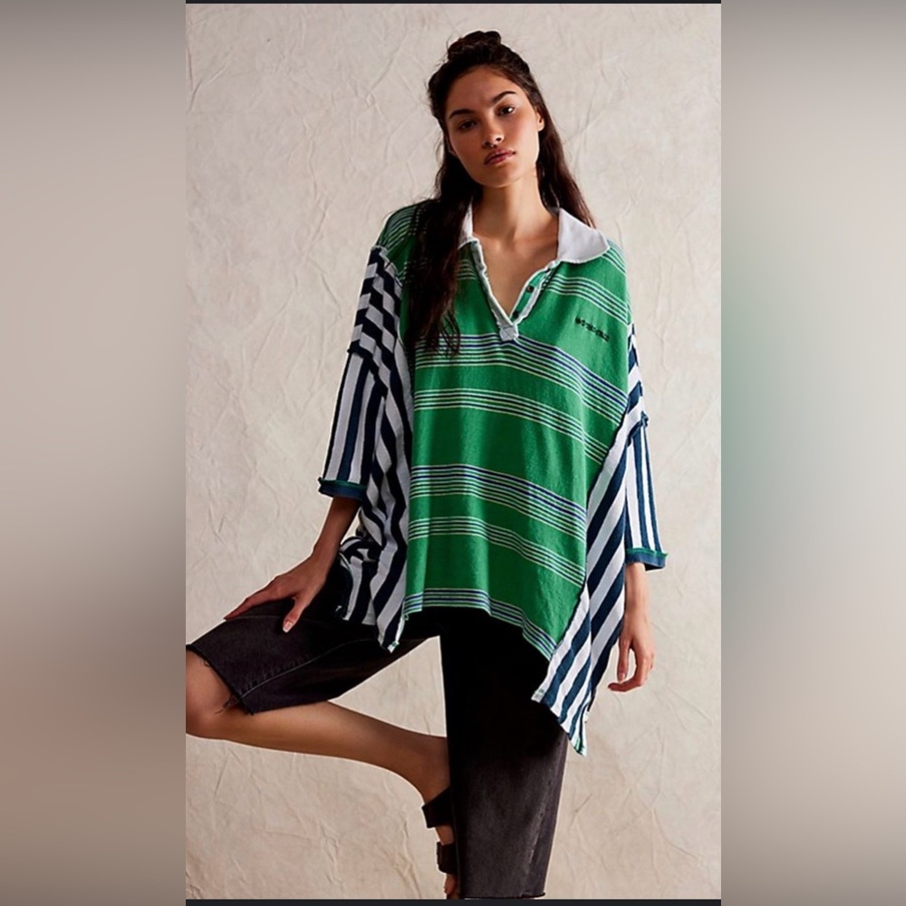 We The Free Green Striped Women's Top GUC